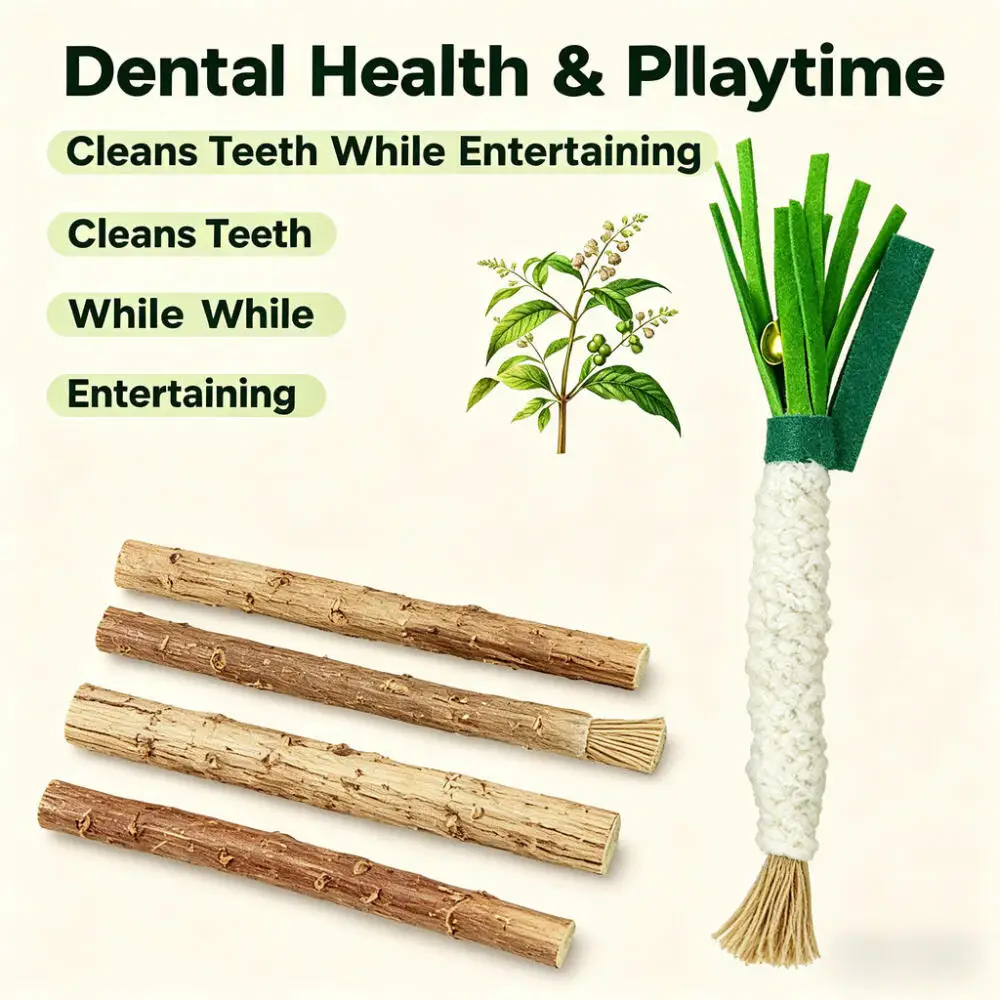 Cat Chew Toy Natural Silvervine Sticks Dental Cleaning for Kittens Cats Tartar Removal Fresh Breath Interactive Toy