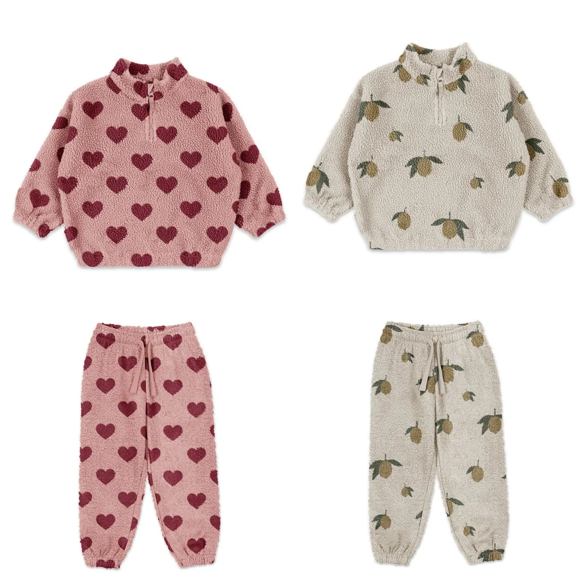 25 Autumn/Winter New Fleece Children's Clothing  Dinosaur Hoodie Cherry Lemon Top and Long Pants Boy Girl Sweatshirt 2pices