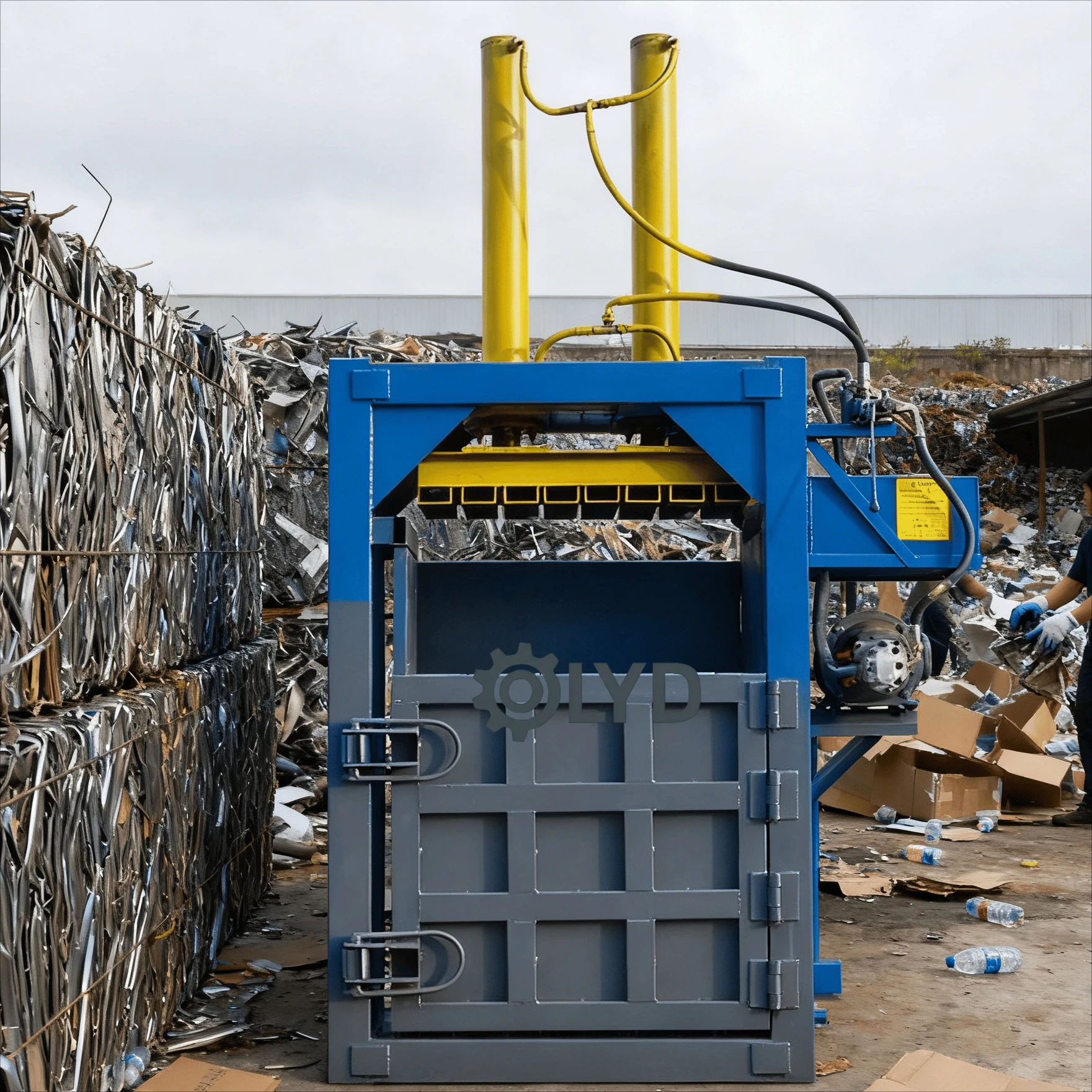 مكبس هيدروليكي عمودي صغير للزجاجات البلاستيكية والورق النفايات والأكياس المنسوجة وعلب الألومنيوم #4