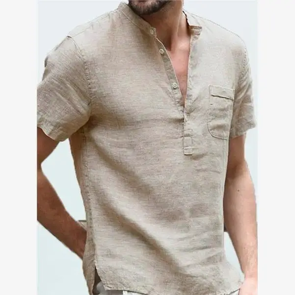 남성 캐주얼 스탠드 칼라 티셔츠 2024년 여름 신상 패셔너블 루즈핏 청소년 스포츠 씬 단색