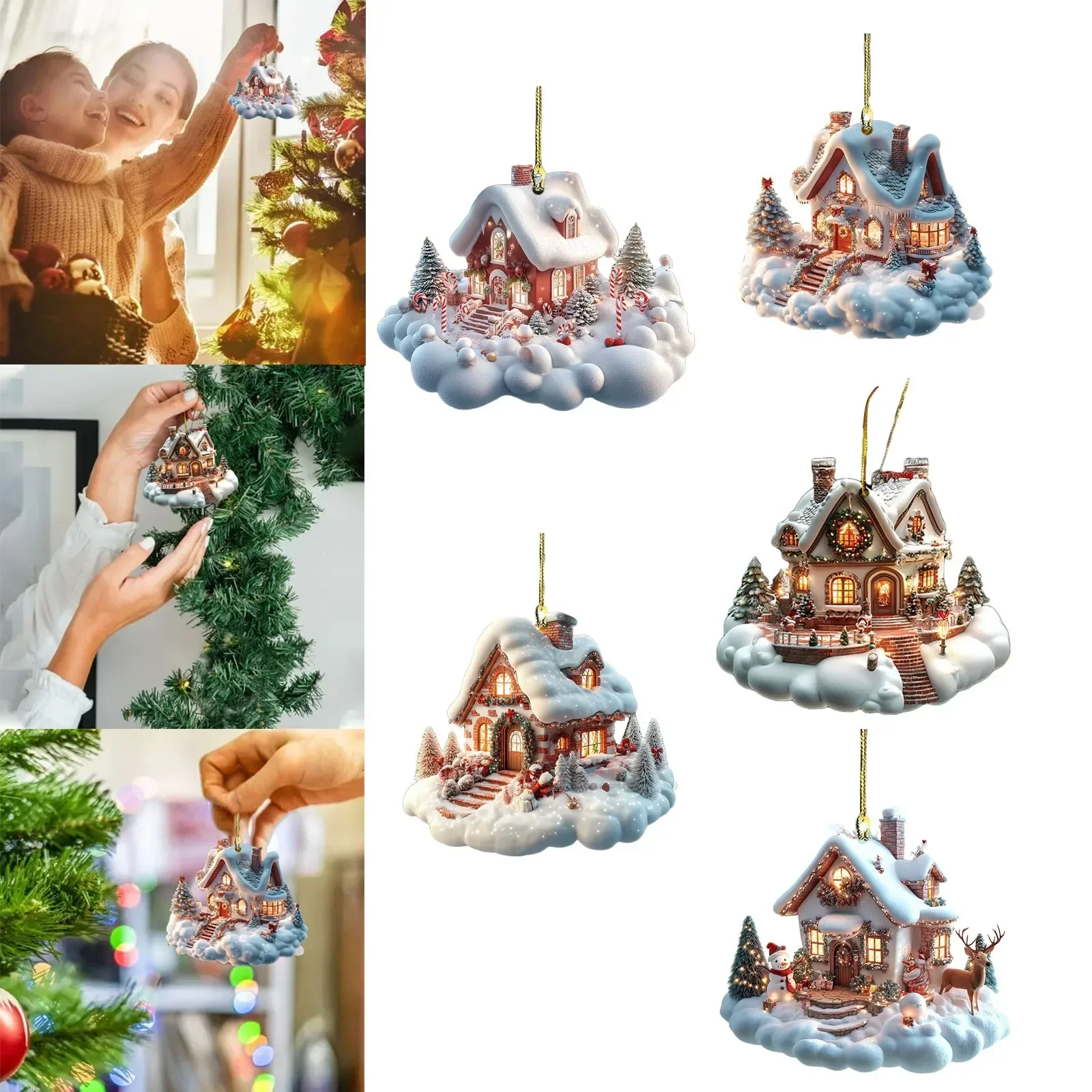 

Christmas Acrylic Ornaments Castle Snow House Hanging Pendant Xmas Decoration For Home Christmas Party New Year Gift Navidad