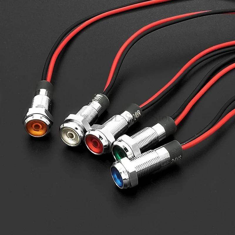 1pcs 6mm Flat head LED Metal Indicator light waterproof Signal lamp 3V 5V 6V 12V 24V 220v with wire red yellow blue green white