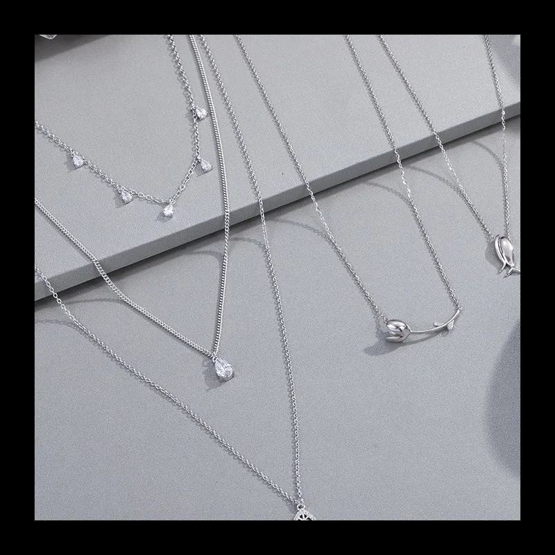 

Япония и Южная Корея, модная простая многорядная многорядная цепочка на ключицу, женская цепочка из стерлингового серебра S925, инкрустация цирконием Pe