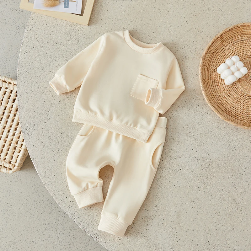 

Suefunskry Toddler Baby Boys Girls Fall Clothes Set Solid Color Long Sleeve Sweatshirt Pullover and Casual Pants Set Cute Outfit