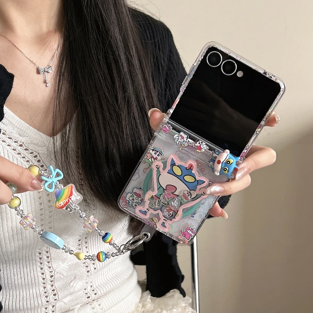Cute Cartoon Anime Crayon Shin chan Magnetic Holder Wireless Charge Phone Case For Samsung Galaxy Z Flip 8 7 6 5 Hard TPU Cover
