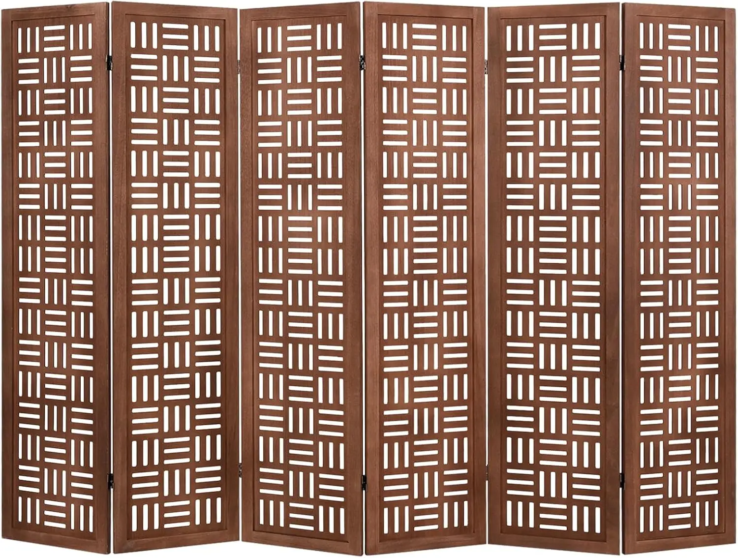 

6-Panel Folding Room Divider with Carved Cutout, Solid Wood Frame, Mahogany, No Assembly Needed