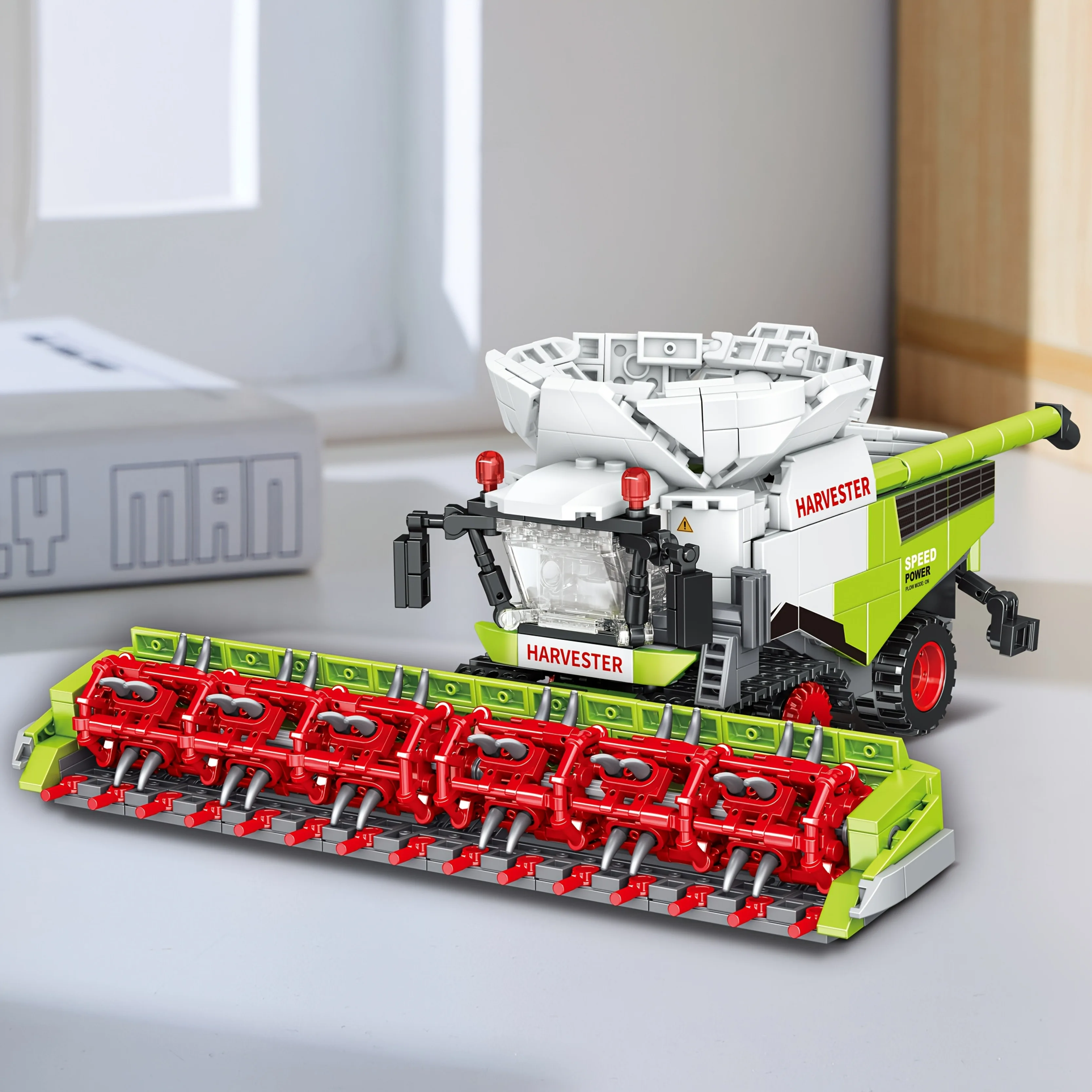 مجموعة مكعبات بناء حصاد القمح الكبيرة، مجموعة نماذج الجرار الزراعي، مع ملحقات الحصاد، لعبة عرض قابلة للجمع، ب