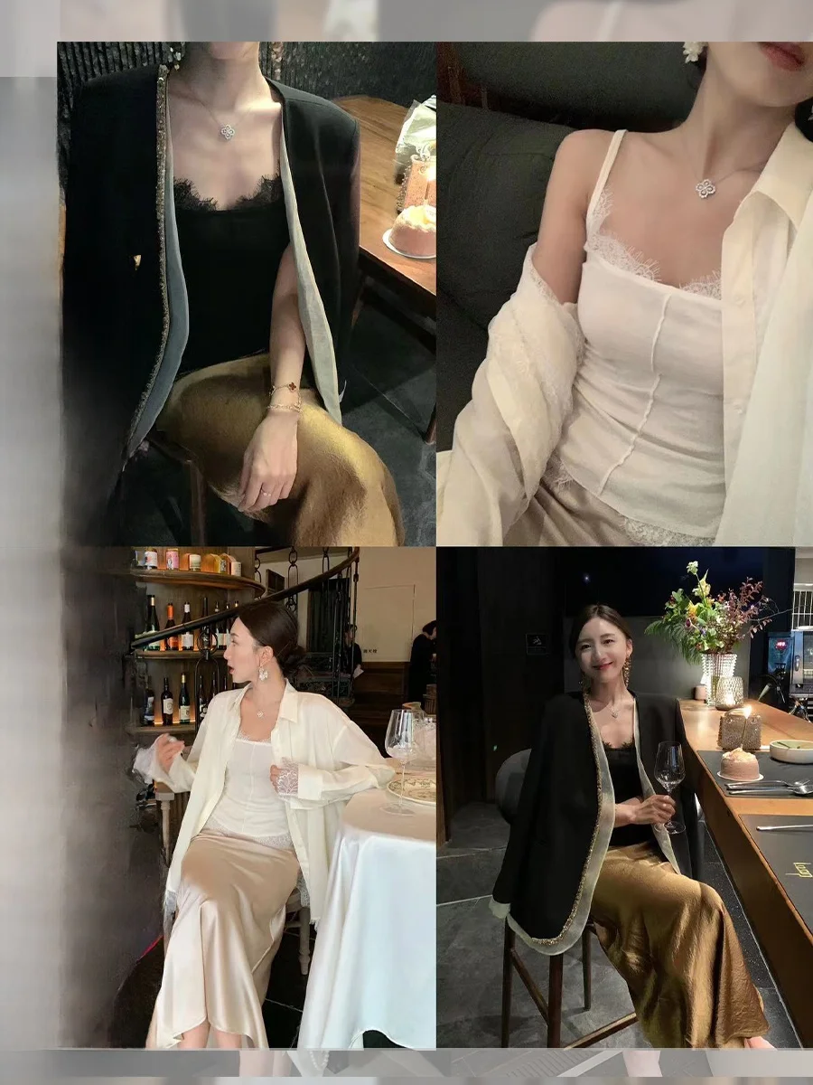 

Tina Versatile Lace Strap Two-tone Ele Sle ort H-ape Vest Women's Inner Wear Summer 2024 Wool Blend Casual Wear