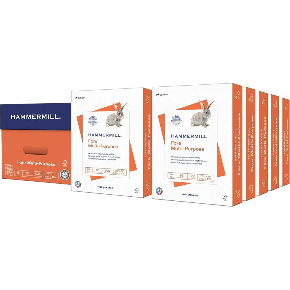 

20 lb Multipurpose Copy Paper, 8.5 x 11, 96 Bright, 10 Reams, 5000 Sheets, Made in USA