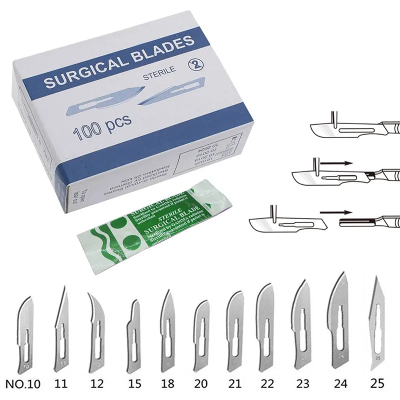 20-100 Stuks Steriele Koolstofstaal Chirurgische Messen Scalpel Mes Voor Diy Snijden Telefoon Reparatie Carving Animal Grooming Onderhoud