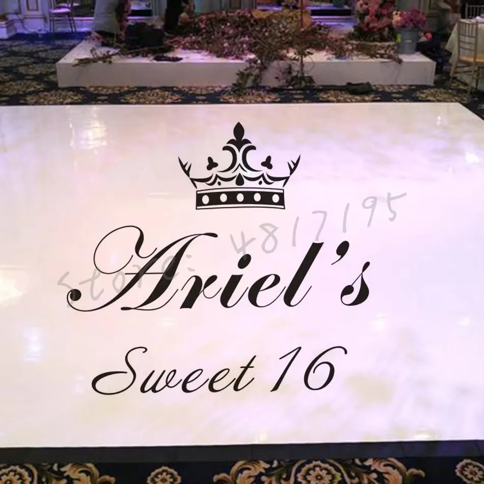 Sweet 16 Dance Floor Decal Custom Name With Princess Crown Vinyl Sticker Birthday Anniversary Party Décor Floor Decals AZ846