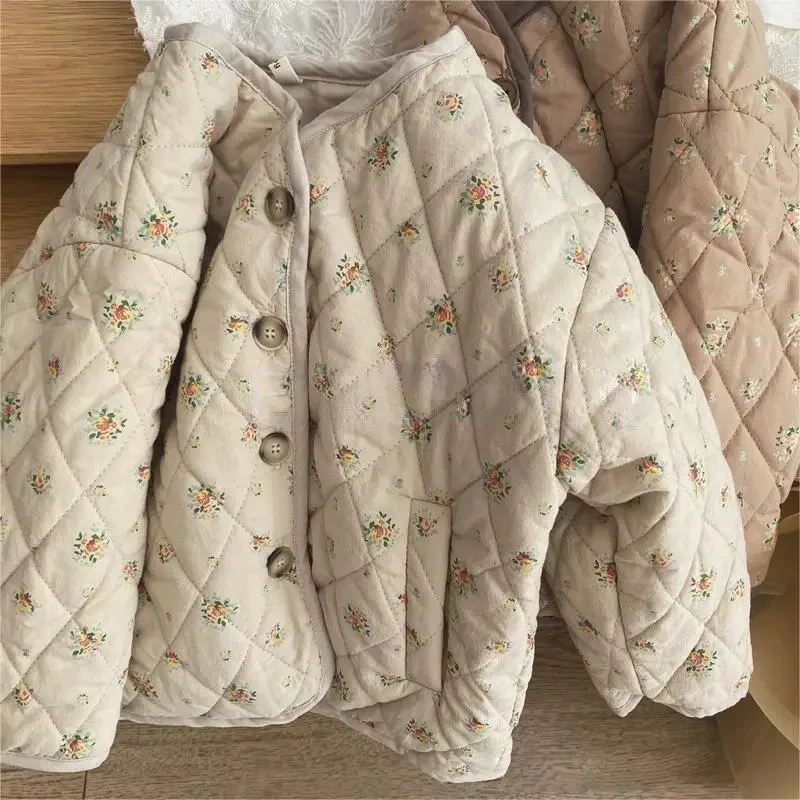 

Girls' Floral Cotton Jacket 2023 Autumn/winter Baby Girl Korean Version Jacket Loose and Thickened Kids Jacket 12M-7Y