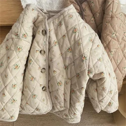 Girls' Floral Cotton Jacket 2023 Autumn/winter Baby Girl Korean Version Jacket Loose and Thickened Kids Jacket 12M-7Y