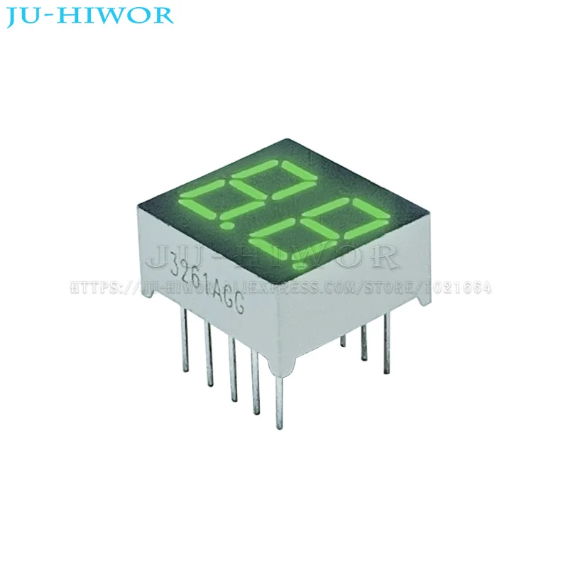 

10pcs 0.36 Inch 10Pins 3261AGG 3261BGG 2 Digits Bits 7 Segment Jade Green LED Digital Display Digitron Common Anode Cathode