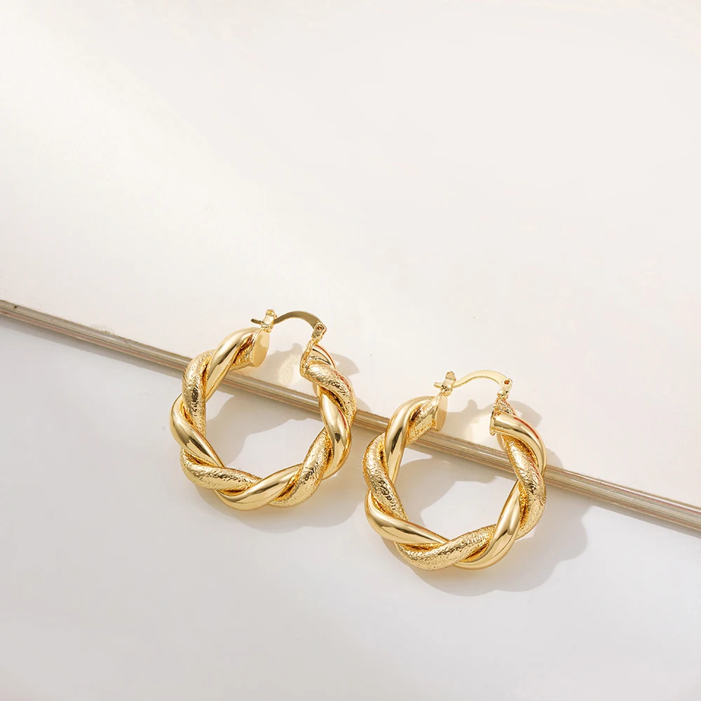 Minimalist Round Twisted Hoop Earrings for Women Classic Gold Color Metal Twined Circle Ear Buckles Statement Jewelry Party image 5