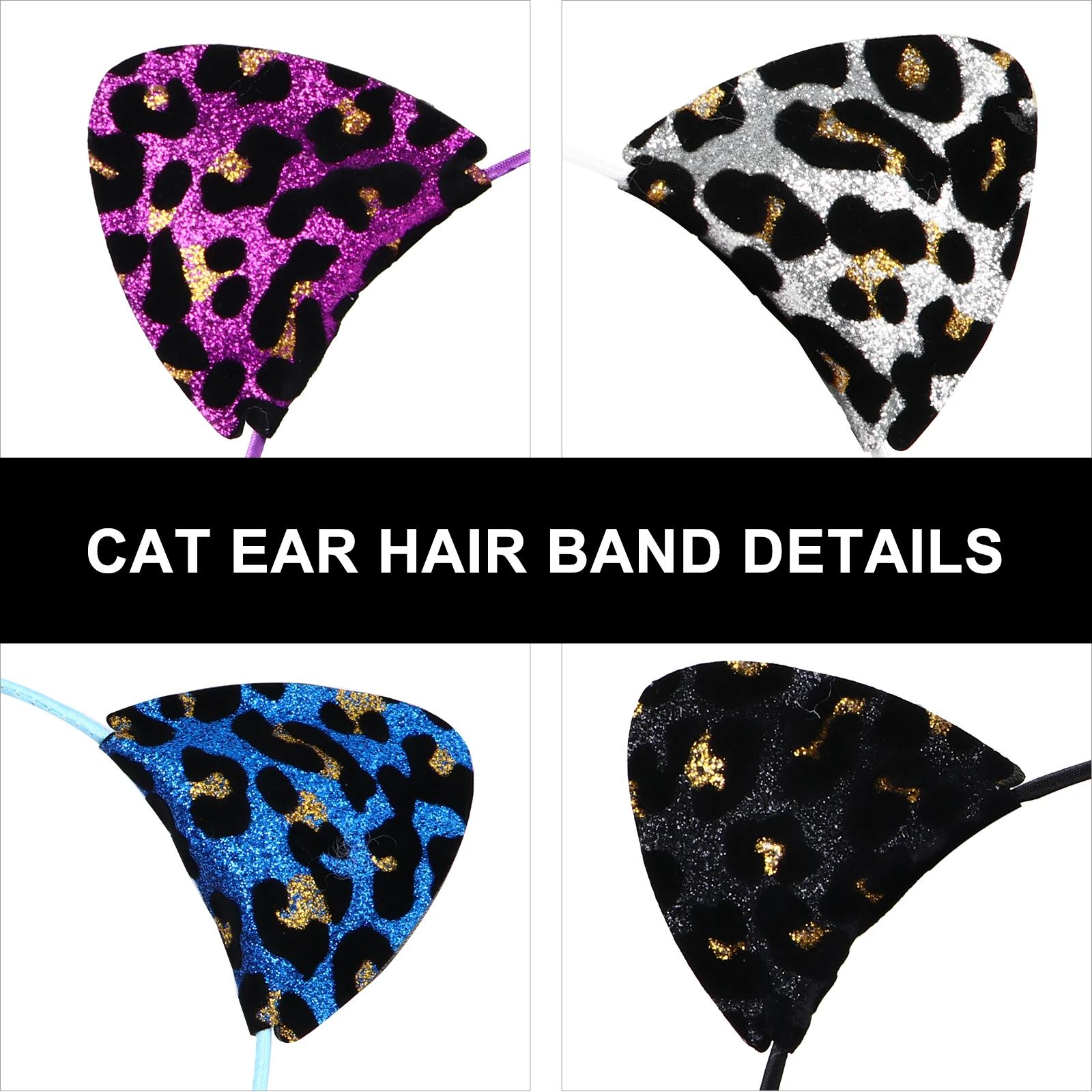 

4 Pcs Cat Ears Headb s Glitter Leopard Print Hair Accessories for Women Party Masquerade Christmas Prom Costumes