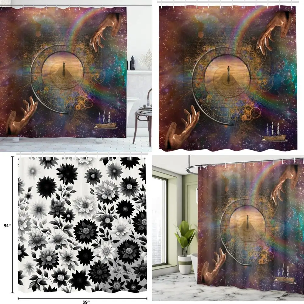 

Эфирная занавеска для душа с двойной экспозицией: космический земной из тканевой ткани