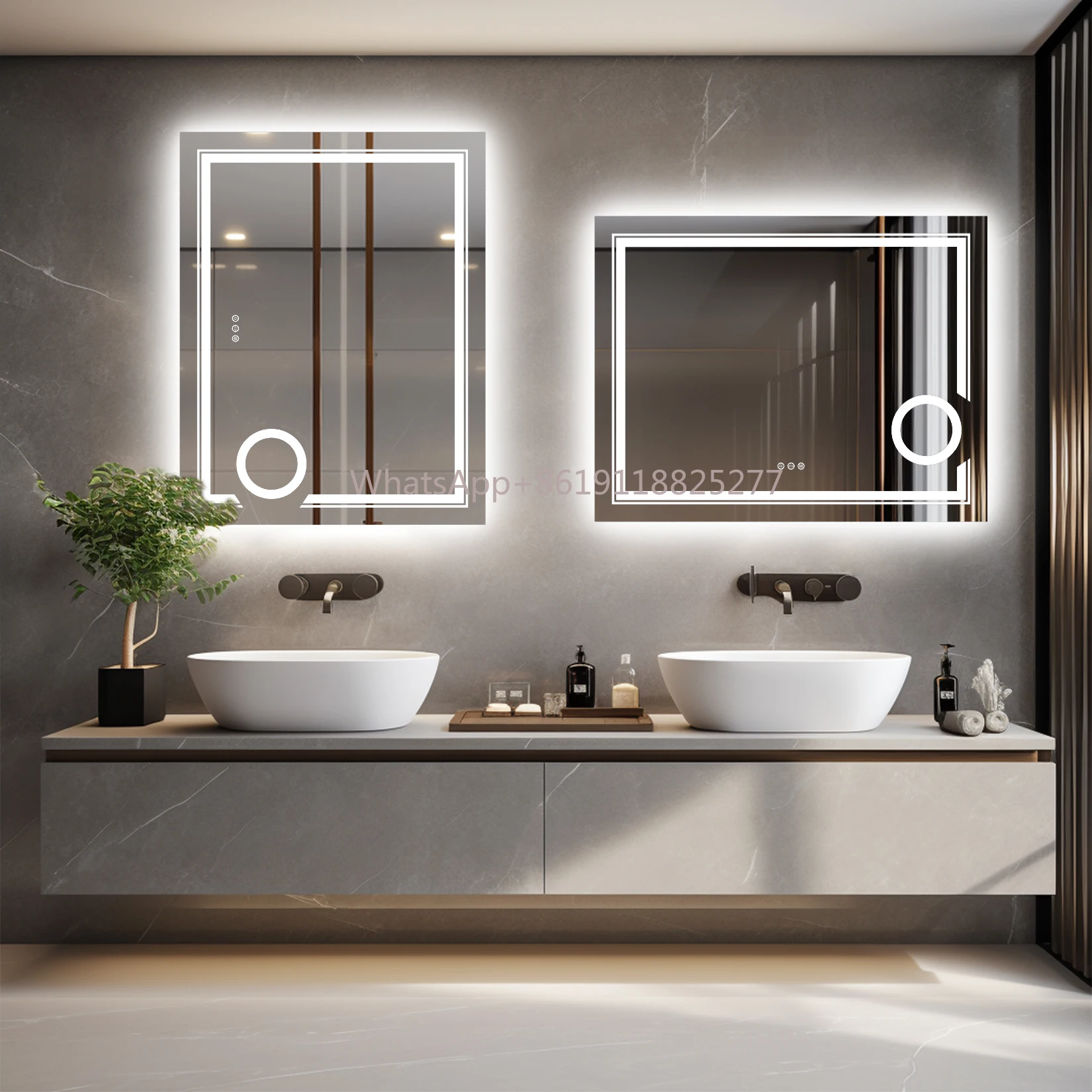 

Light Front Backlit Dimmable Anti-Fog LED Lighted Smart Bathroom Mirror 3X Lighted Magnifier Wall Mounted White