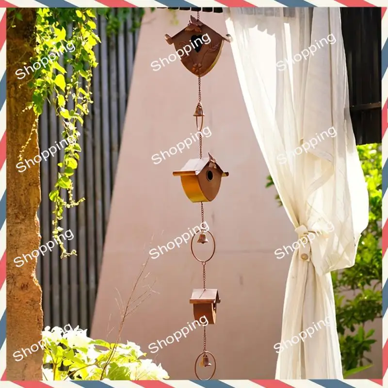 

M20K Gold Bird Houses Rain Chain For Heavy Rain, Functional & Decorative Replacement Downspout Chain For Outside Rainchain