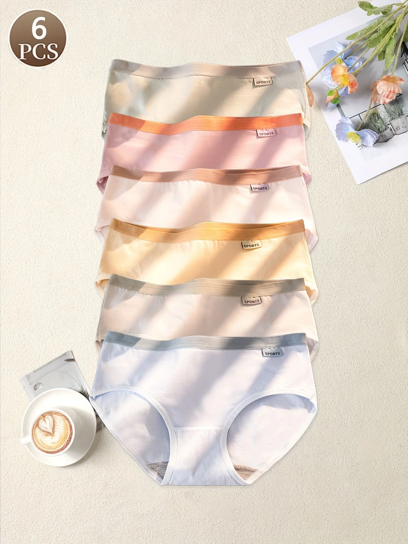 6PCS women's briefs fashionable letter solid color women's casual sports mid waist soft and comfortable women's briefs