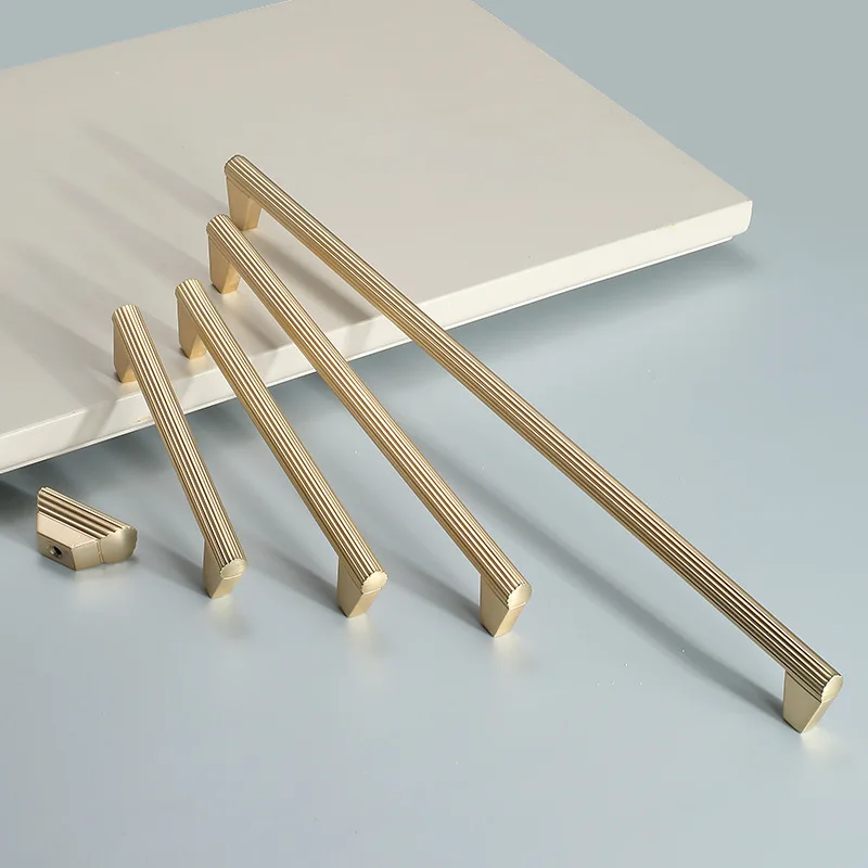 Zinc Alloy Linear Textured Cabinet Handles Drawer Wardrobe Pull Bar Modern Furniture Knobs Gold Modern Door Pulls