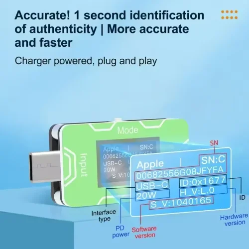 JCID CT02 PD Fast Charger Detector USB-C Adapter Voltage Current Power Tester for iPhone 11-16PM Apple Single/Batch Detection