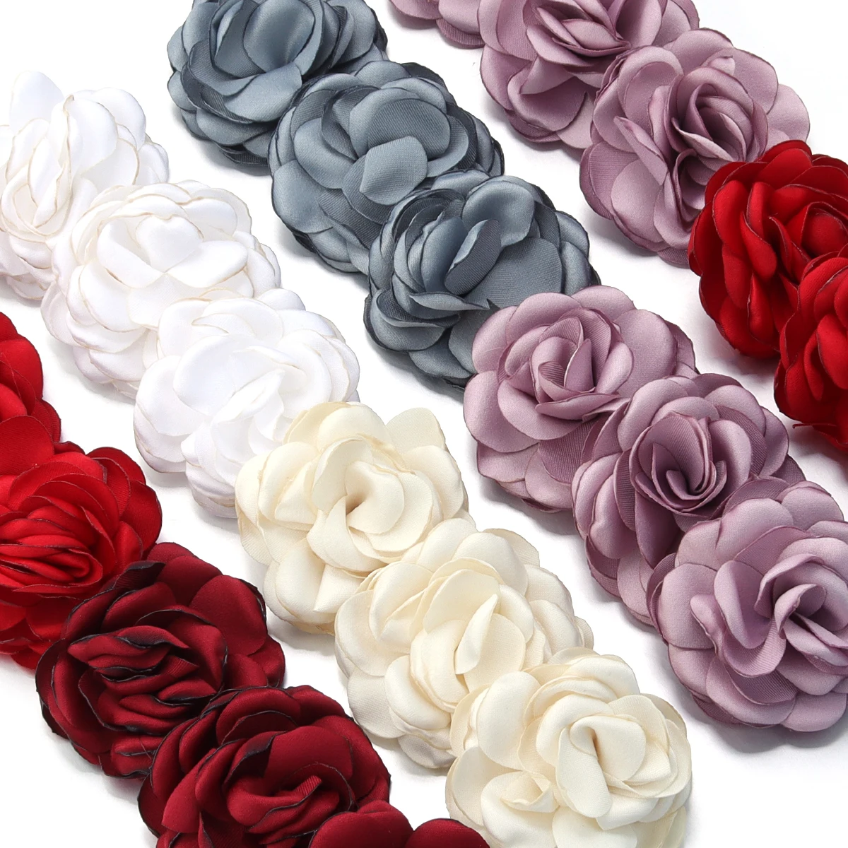 3Pcs/Lot 5cm Satin Fabric Flowers Handmade Burned Edge Camellia Flower For DIY Sewing Crafts Clothing Accessories Wedding Decor