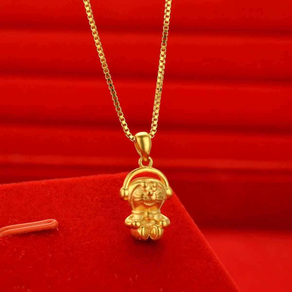 

High quality AU999 gold necklace new cartoon Doraemon pendant 24K pure gold Doraemon pendant for girlfriend gift