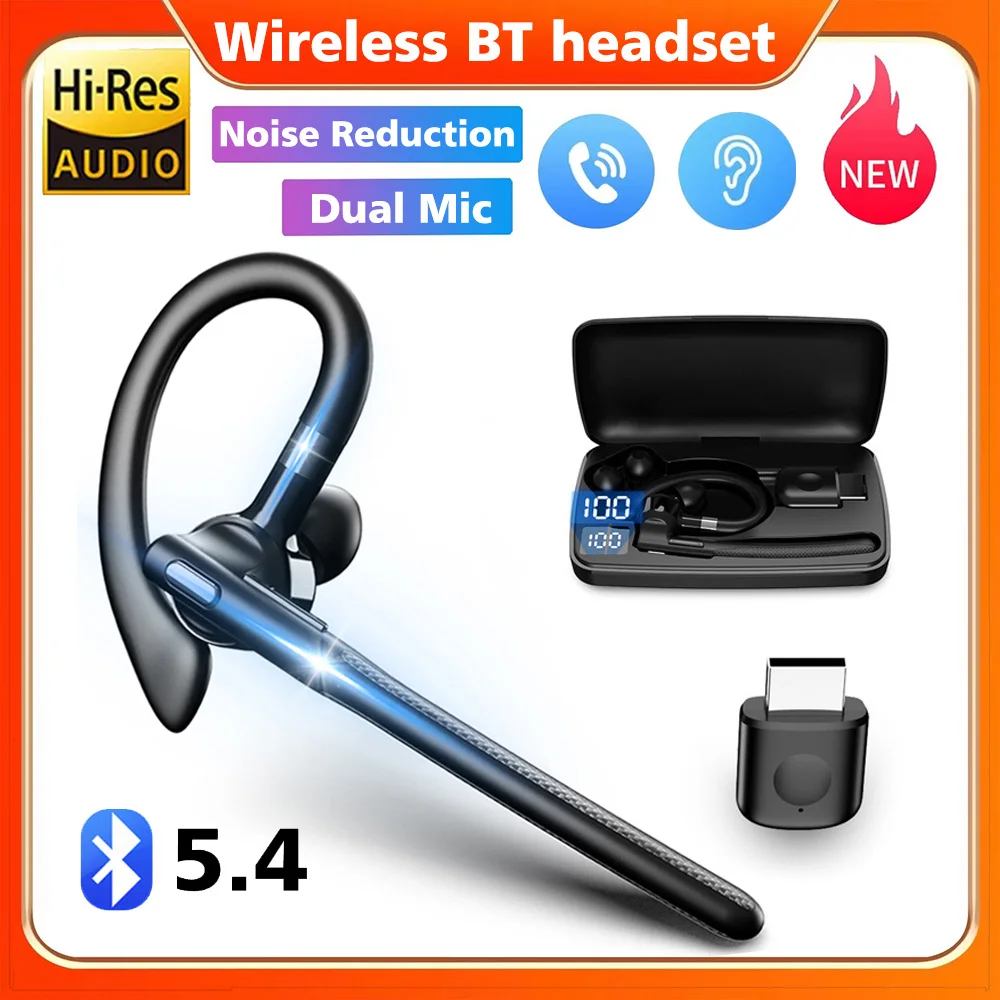 Wireless Bluetooth 5.4 Headset Single Ear Earbuds Over-Ear Sports Headphone With Dual-Mic Noise Cancelling Handsfree Earphones