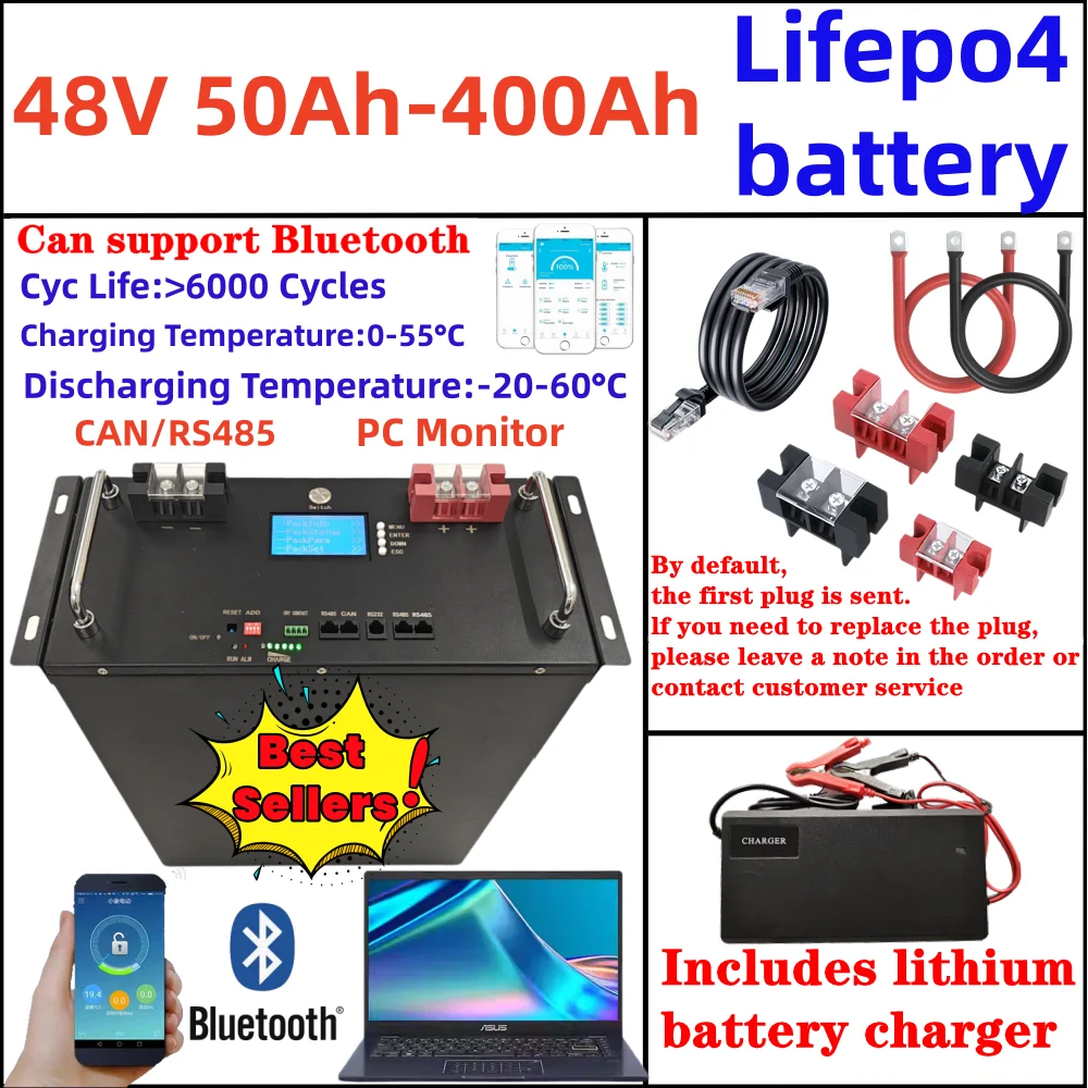 

6000+cycles 48V 200Ah 10KWh Lifepo4 50Ah 100Ah 150Ah 300Ah 400Ah PV Солнечная система Макс. 32 параллельных аккумуляторов с CAN RS485 RS232