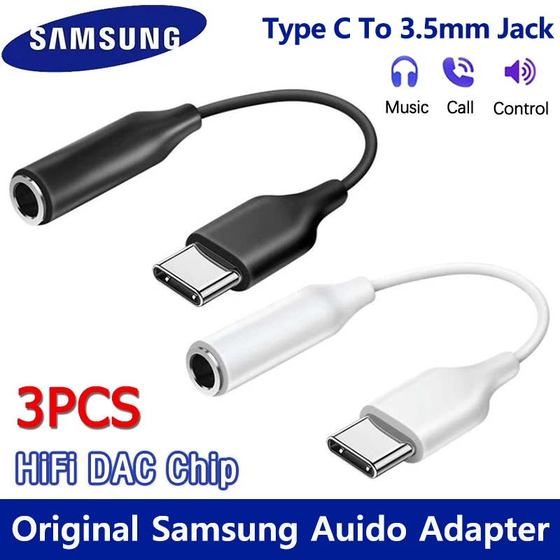 Original Samsung USB Type C To 3.5mm Aux Adapter 3.5 Jack DAC Audio Earphone Cable For Galaxy S24 S23 Ultra A55 A53 5G Z Fold6 5