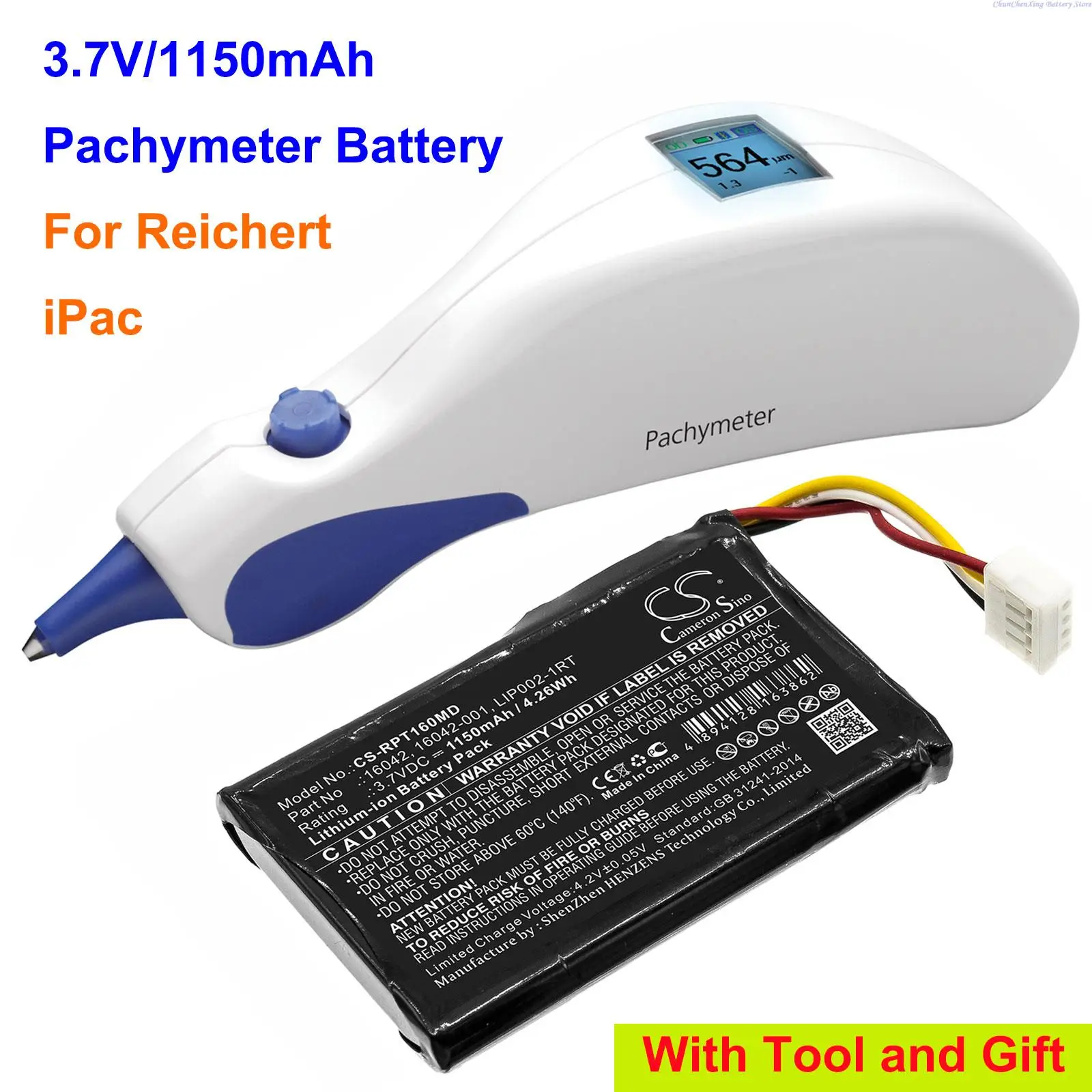 

1150mAh Pachymeter Battery 16042, 16042-001, LIP002-1RT for Reichert iPac
