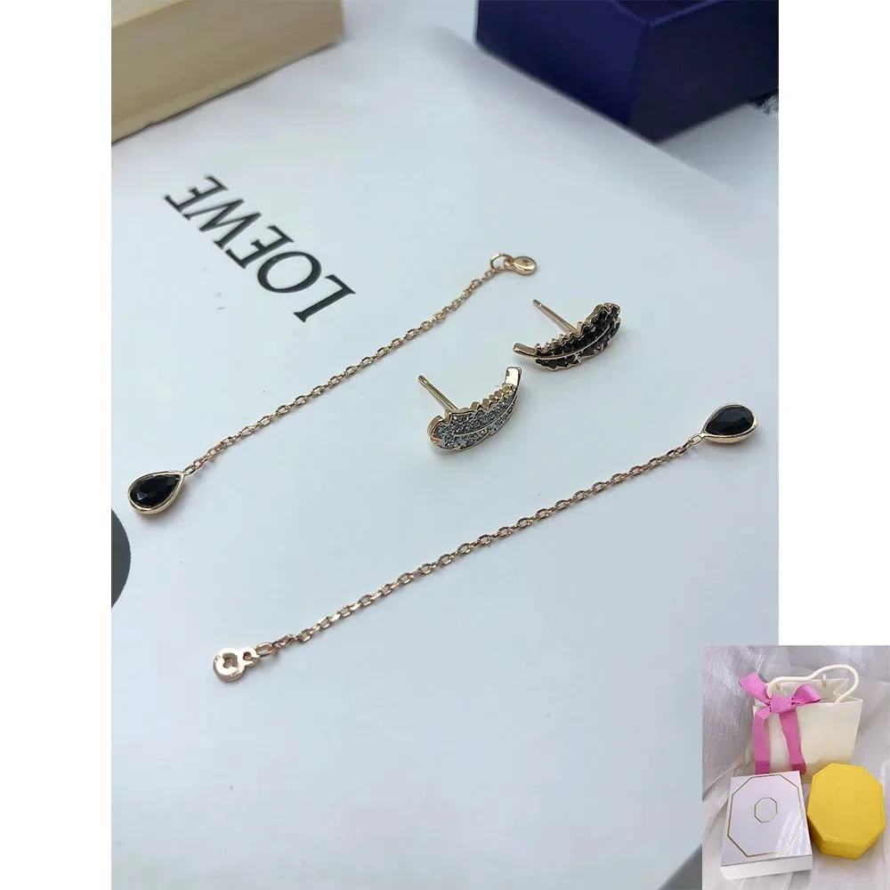 

New Fashionable Rose Gold Black and White Feather Earrings Versatile Romantic Holiday Party Gift