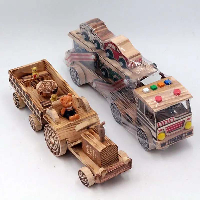 Wooden transport vehicle model ornaments nostalgic truck tractor home decoration new home gift crafts