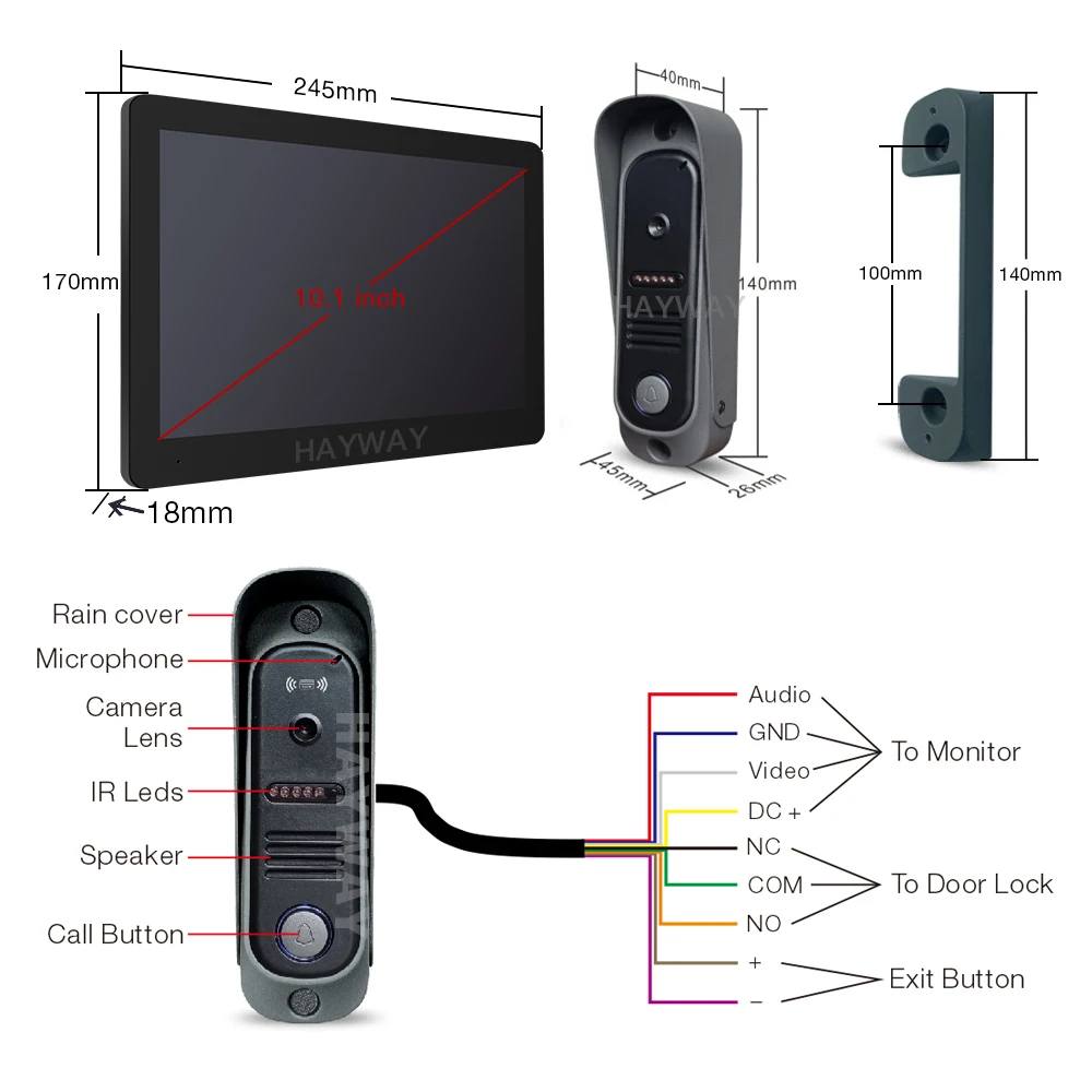 Tuya-Kit d\'interphone vidéo sans fil avec caméra, détection mobile, déverrouillage du contrôle d\'accès ID, écran tactile IPS 10 \