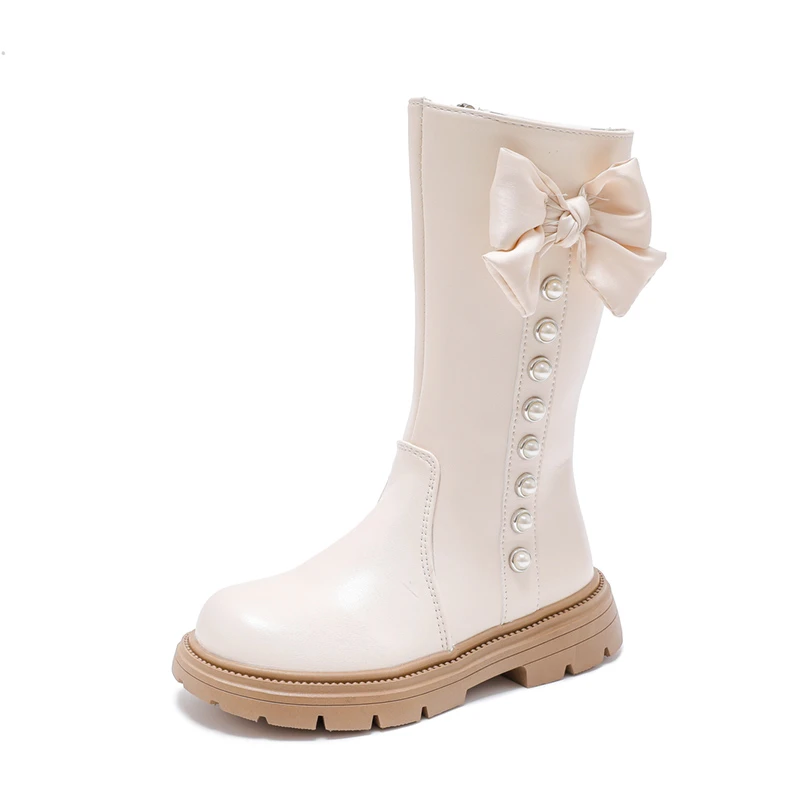 

Autumn Girls Ankle Boots New Fashion Black Kids Casual Shoes Luxury Chunky Style Childrens Pearl Bow Casual Dress Boot for Girls