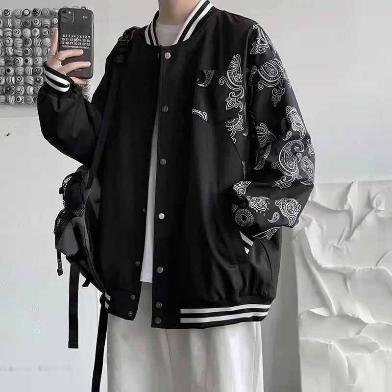 

Casual Loose Copra Flower Pattern Hong Kong Sle Jaet for Men Spring Autumn Lightweight Outerwear Trendy And Haome