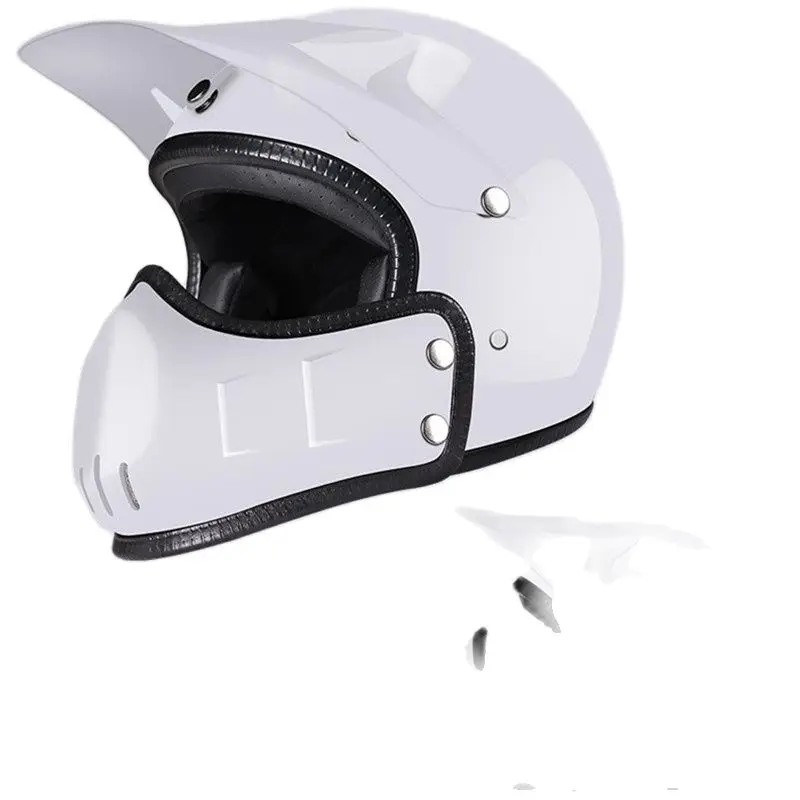 

Hot Sell Gloss White Retro Motorcycle Helmet Personality Combination Full-helmet Composite Half Helmet