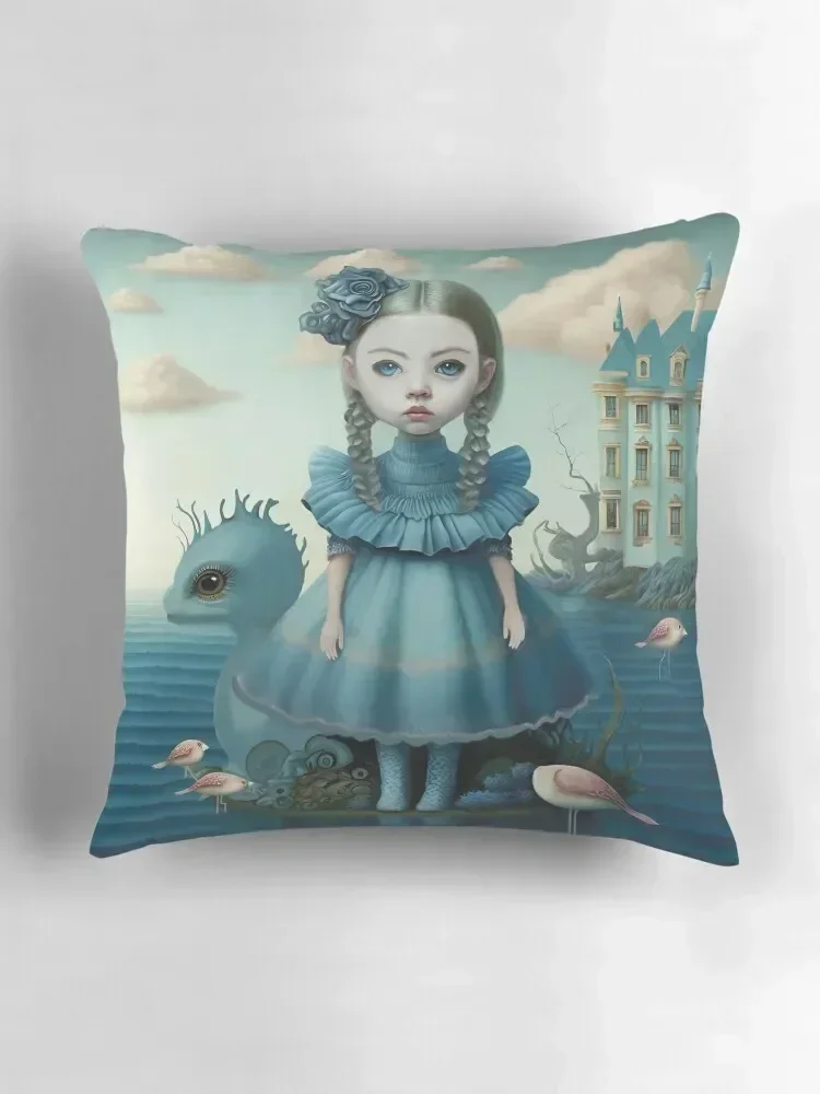 رسم فتاة صغيرة لطيفة في تجعل العالم المؤمن. اسمه جولي رمي وسادة وسادة ديكور وسادة #3