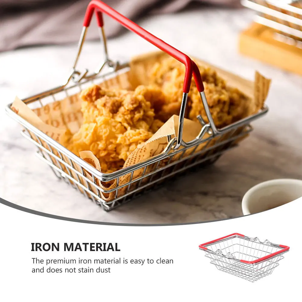 Mini roestvrijstalen boodschappenmand Compact licht Desktop Organizer voor cosmetica Kabels Sieraden Gadgets Metaaldraad