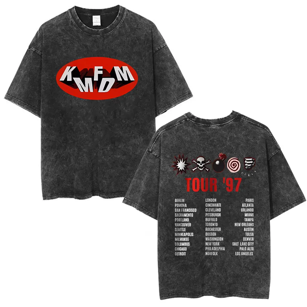 

Washed Vintage Rock Band Kmfdm Tour 97 Graphic T-shirt Men Women Retro Gothic Punk Streetwear Male Casual Pure Cotton T Shirts