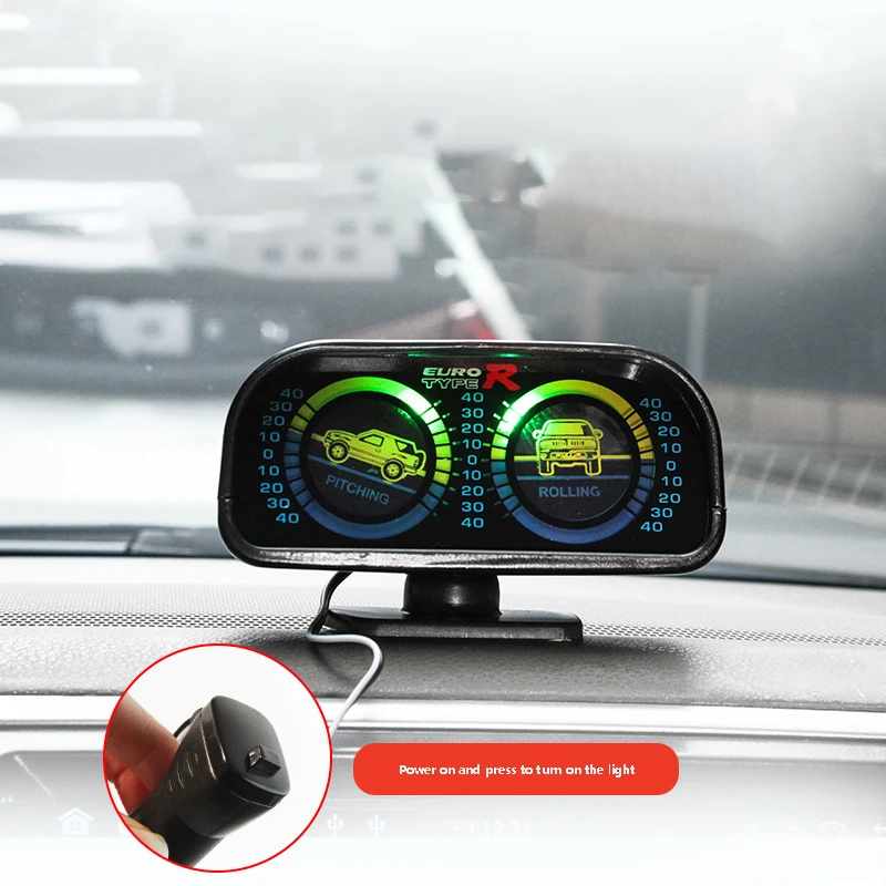 12V Car Level Tilt Gauge Digital Display with LED Light Car Slope Meter 360 Degree Adjustable Base Accurate Measurement
