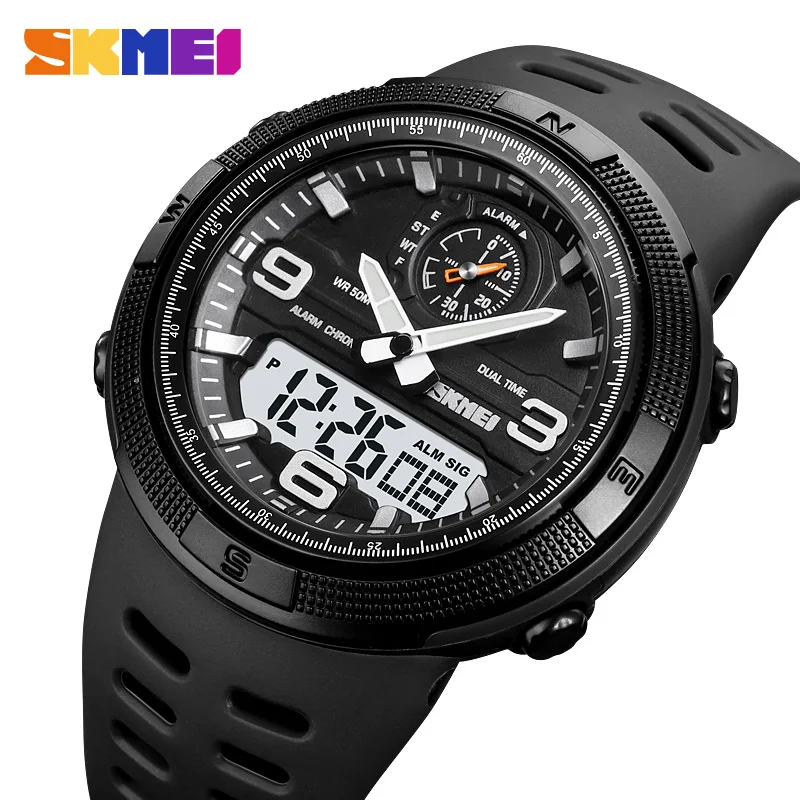 SKMEI Fashion Japan Digital Movement 3 Time Stopwatch Sports Wristwatch Male LED Light  Watches Mens 5Bar Waterproof Alarm Clock