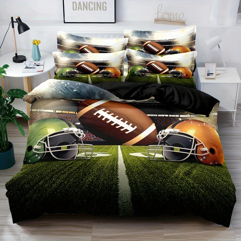 3pcs Green And Brown Hat Pattern Quilt Cover Set -Soft And Comfortable Bedroom Guest Room And Dormitory Decor Bedding Set