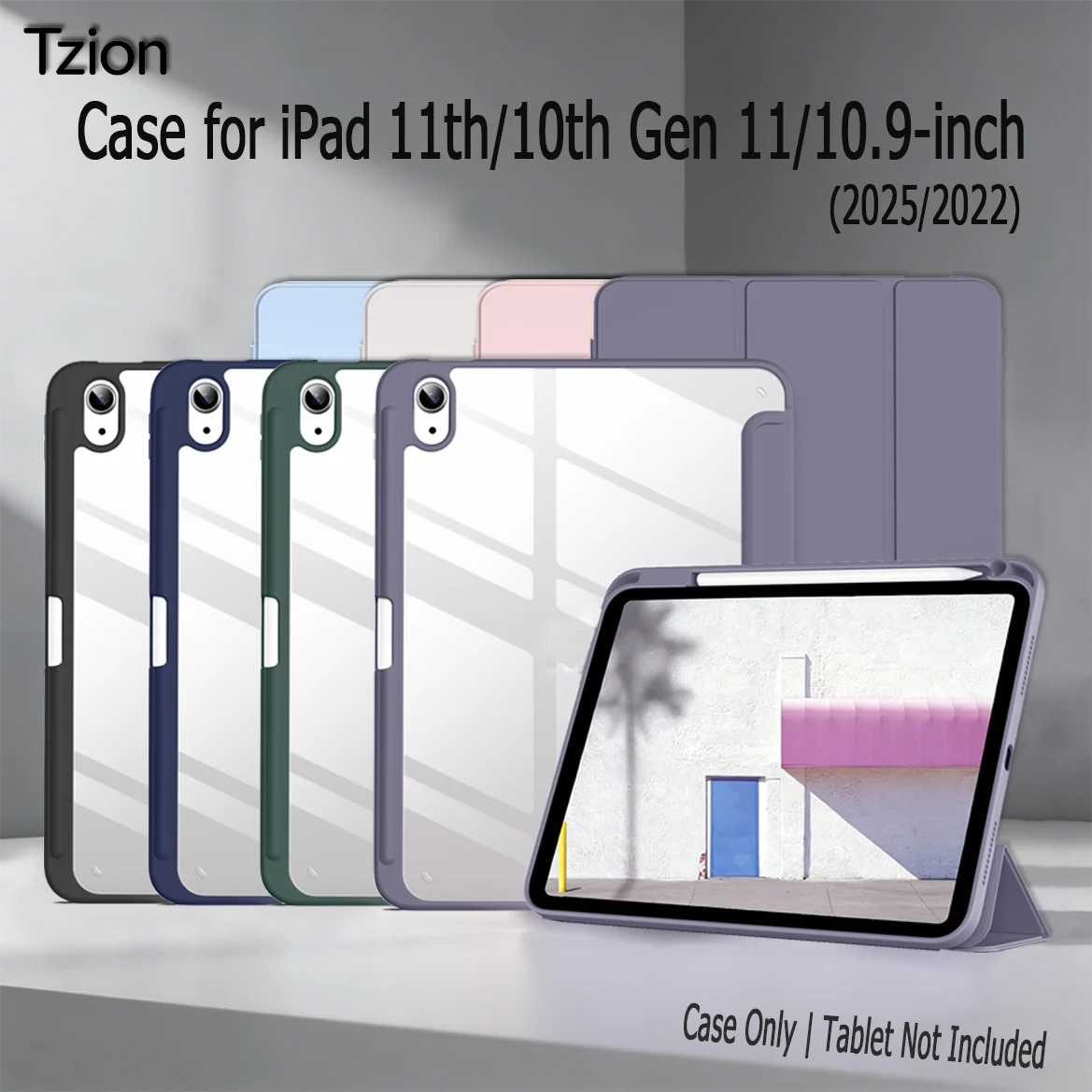 

Чехол для iPad (A16) 11-го поколения 11 дюймов 2025/10-го поколения 10,9 дюймов 2022 с держателем для карандаша, магнитным откидным смарт-чехлом и акриловой задней панелью.