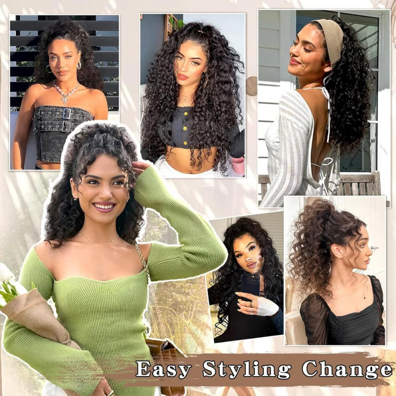 22 Inch Drawstring Curly Ponytail Wig for Women - Synthetic Fluffy Long Curly Hair Extension, Easy Styling for Daily/Dating/Part image 3