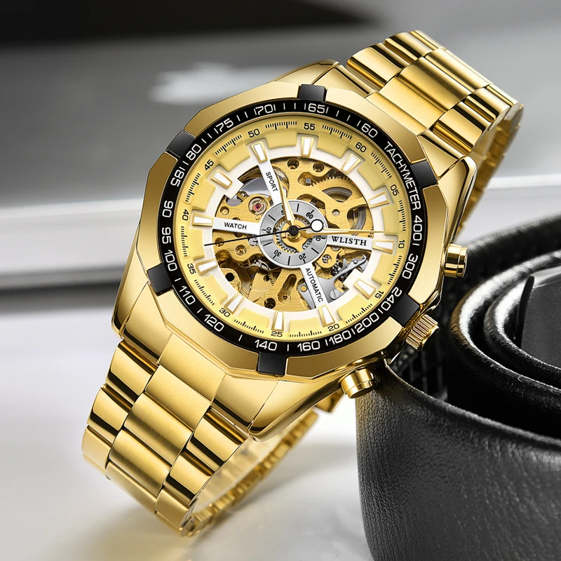 Automatic Mechanical Men's Watch Skeleton Automatic Mechanical Waterproof Full Stainless Steel Men Business Watches relogio masc