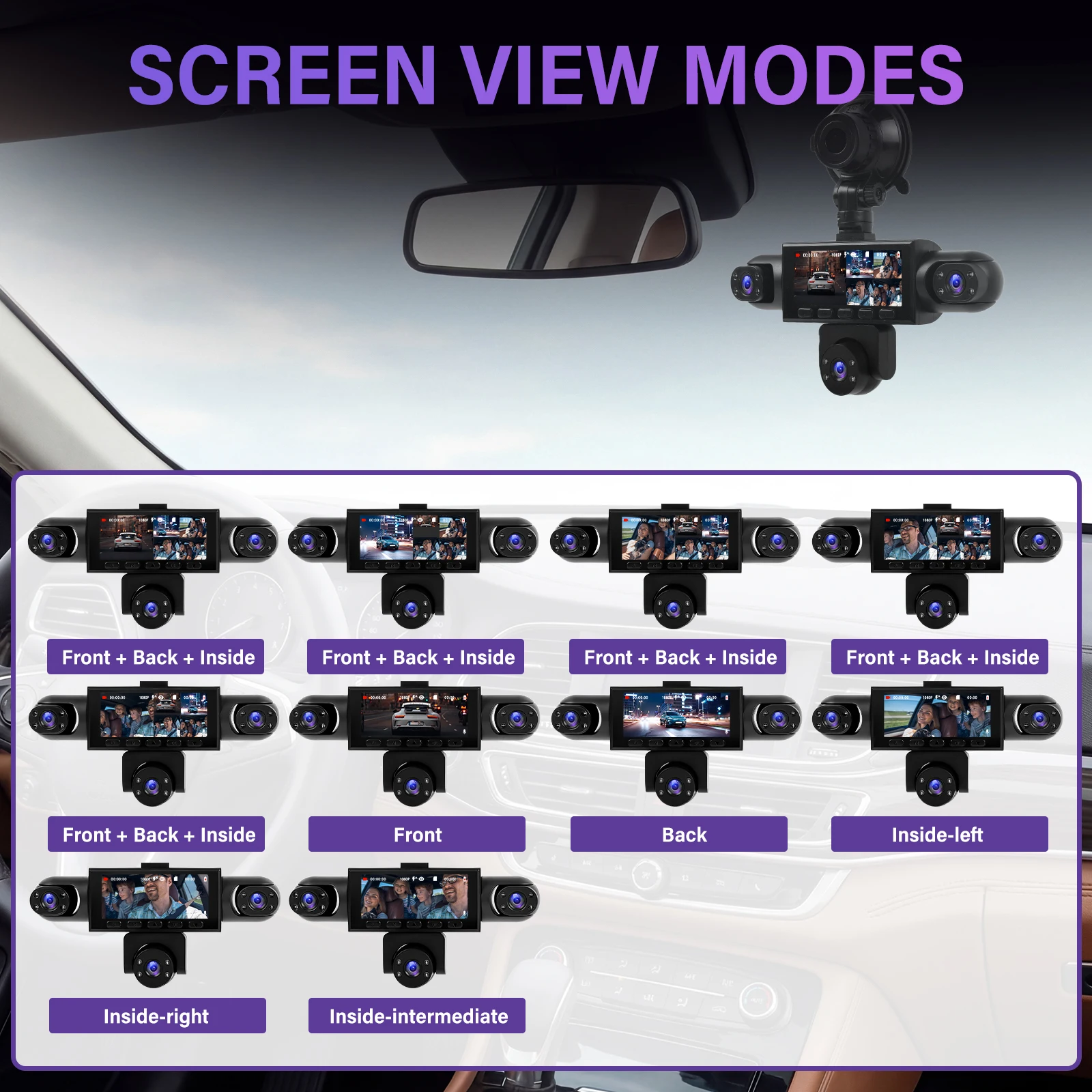 Dashcam Podofo à 5 caméras avec écran 3,16 pouces