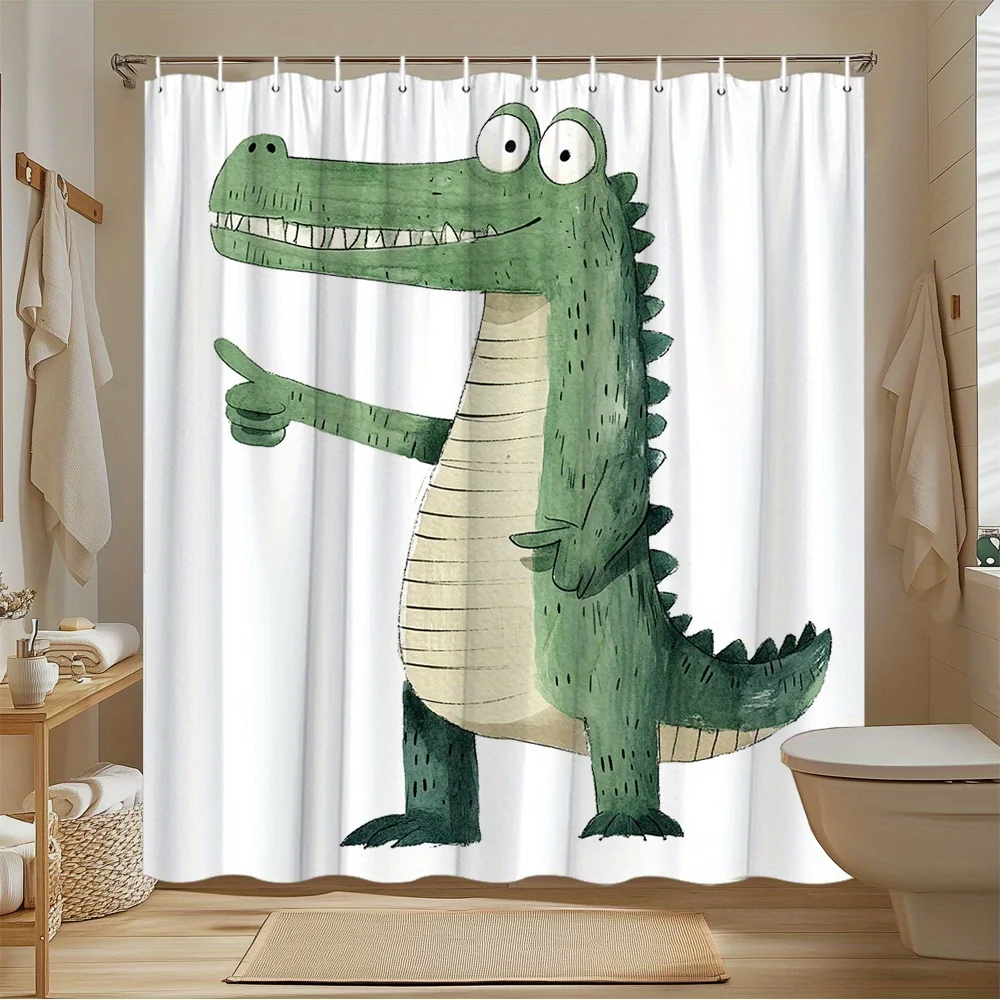 Shower Curtain Cartoon Crocodile Green Print Polyester 70.8x70.8 Inch Machine Washable Bathroom decoration