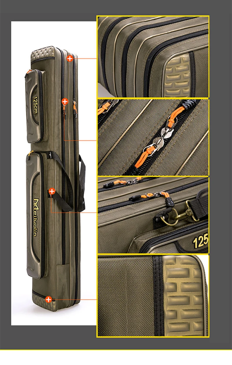 Große Angelruten-Aufbewahrungstasche 80cm-130cm, Robuste Oxford-Tasche für Angelruten und Zubehör, Pesca-Box für Herren – Detail 6